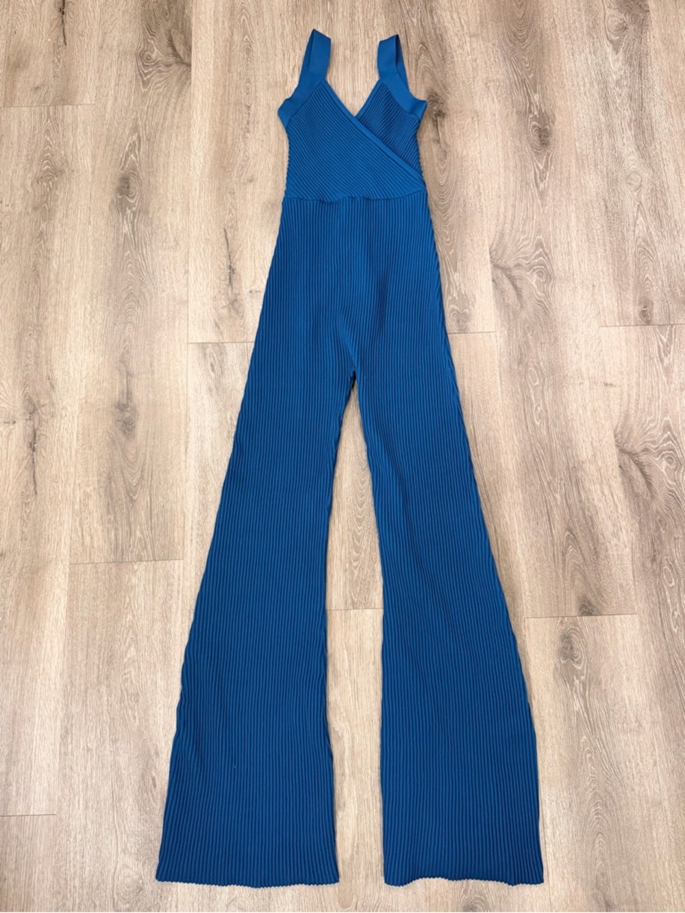 Honest The Label Sleeveless Blue Ribbed Wide-Leg Jumpsuit Size XS